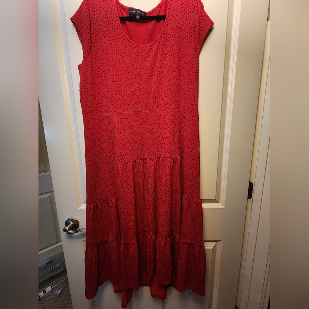 Tommy Hilfiger Red Maxi Dress with Black Dot Print